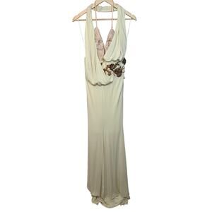 NWT Mandalay Cream Embellished Maxi Long Gown Evening Formal Dress Womens Size 6